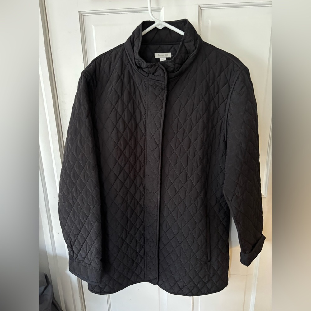 EUC Garnet Hill Modern Quilted Car Coat Sz 14 Black NO HOOD